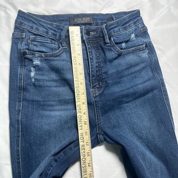 Judy Blue Dark Wash Distressed Flare Jeans Juniors size 7/28 stretch JB88739 - Picture 9 of 15